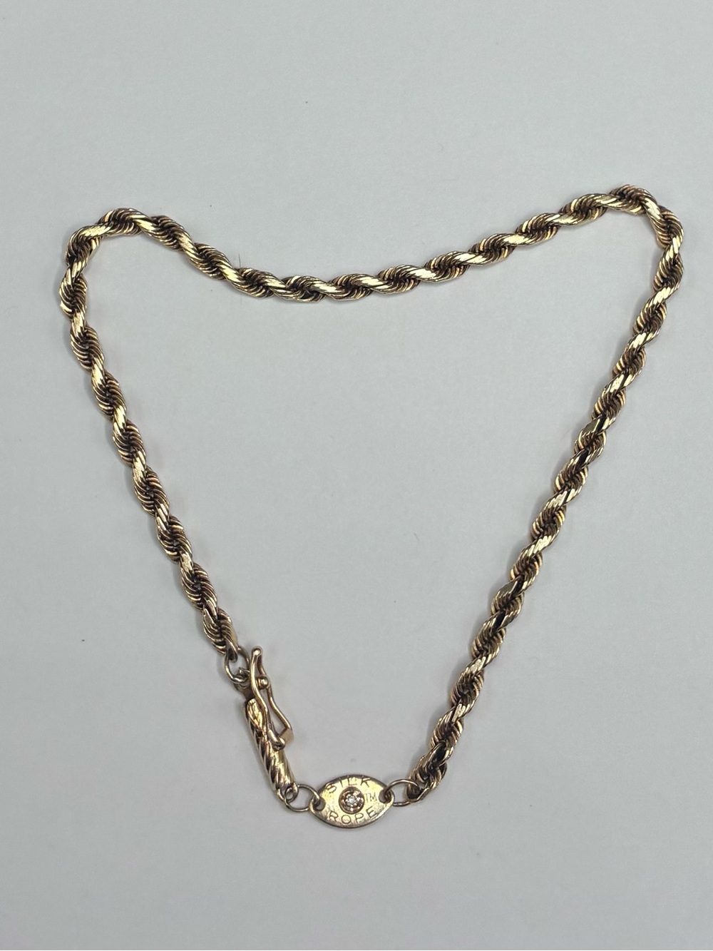 Vintage 1980's Silk Rope Chain Bracelet 14K Gold Diamond 8 Inch Clasp Jewelry